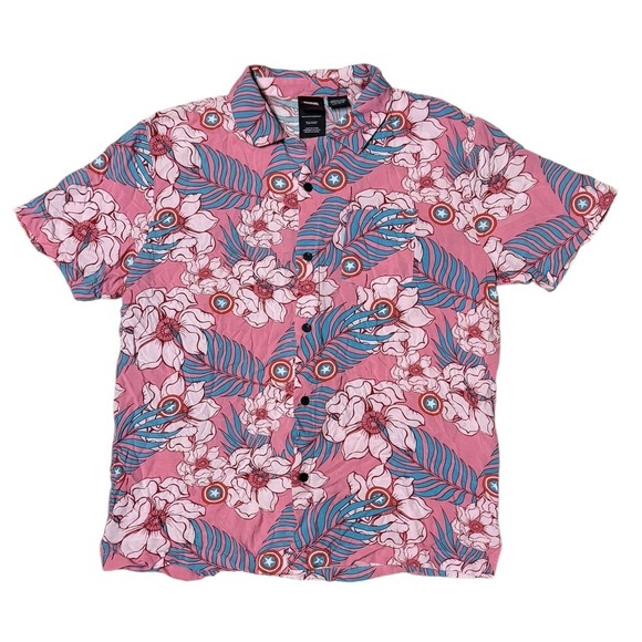 Marvel Other - MARVEL Captain America Pink Hawaiian Shirt Men's Button Up Short Sleeve Large